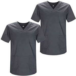 Misemiya - 2 stuks – werkkleding unisex kraag PIC korte mouwen uniform ziekenhuis – Ref.817, Grijs 21