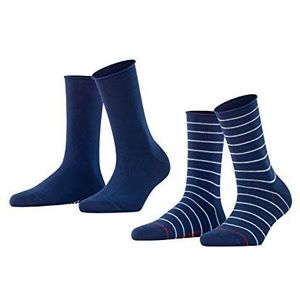 FALKE Happy Stripe damessokken, ademend, katoen, versterkt, zacht, effen, fantasie, opgerolde randen, niet samendrukken op de kuit, geschikt voor diabetici, multipack 2 paar, Blauw (Royal Blue 6000)