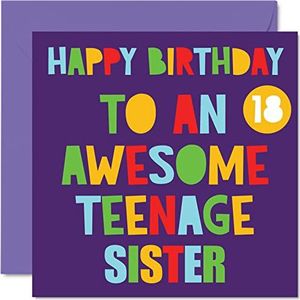 Grappige verjaardagskaarten voor de 18e verjaardag voor zus - leuke tiener zus 18 - verjaardagskaart voor de 18e verjaardag, schoonmoeder, verjaardagscadeau 145 mm x 145 mm