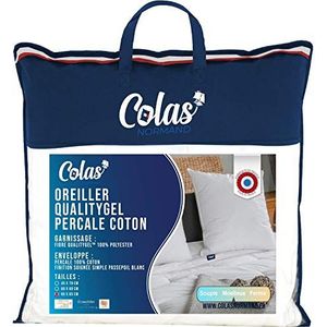 COLAS NORMAND - Hoofdkussen Qualitygel percal 100% katoen – pluizig – 65 x 65 cm – neksteun – geheugengevoel – hotelkwaliteit – zacht – geproduceerd in Frankrijk – wit