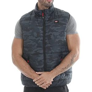 Lee Cooper LCVST708 Mannen Kleding Slim Fit Lichtgewicht Camo Print Gewatteerd Winddicht ThermoVest Showerproof Vest Zwart Camo, XL