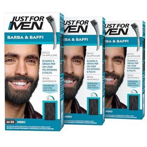 Just for Men Baard & Snor, baardverf voor heren, zwart, verwijdering van grijs haar, met applicatorkam - M55 (3 stuks)