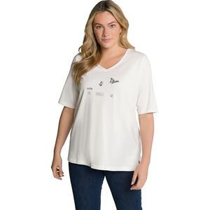 Ulla Popken T-shirt met V-hals, korte mouwen, van biologisch katoen, voor dames, Wit