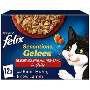 Felix Sensations en gelei, gemengde keuze, 6 stuks, rundvlees, kip, eend, lam, 12 x 85 g