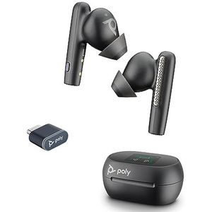 Poly (Plantronics + Polycom) Voyager Free 60+ UC with Touchscreen Charge Case, Teams, USB-C, Black, Ww, USB C/A Adapter, Ecomm