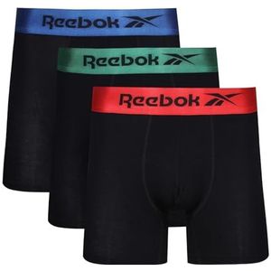 Reebok Superzachte boxershorts voor heren van viscose bamboe stofmix zwart, zwart/blauw/oranje/krijtgroen, S, zwart/blauw/oranje/krijtgroen
