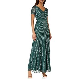 Maya Deluxe Lange jurk met pailletten voor dames, korte mouwen, V-hals, hoge taille, empire-snit, glanzend, voor eindejaarsbal, bruiloft, bruidsmeisje, Emerald Groen