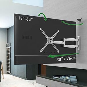 Barkan Lange tv-muurbeugel, volledig beweegbaar van 13 tot 65 inch, 4-traps platte/gebogen schermhouder, kan tot 35,8 kg dragen, extreem rekbaar, compatibel met