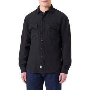 Replay Chemise en lin pour homme coupe droite, Noir (098), XXL
