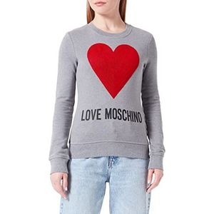 Love Moschino Dames sweatshirt ronde hals lange mouwen sweatshirt met geborduurde vlokken pailletten en waterdruk logo print grijs melange 50, Grijze mix