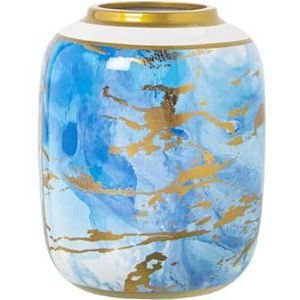 Alexandra House Living Vaas blauw wit goud keramiek 18 x 18 x 23 cm