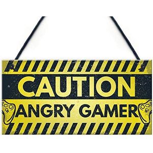 RED OCEAN Deurbordje om op te hangen met opschrift ""Caution Angry Gamer"", cadeau voor heren, wanddecoratie
