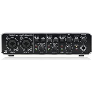 Behringer UMC204HD 2 in- en 4 uitgangen usb, digitale Audio/Midi interface met microfoon voorversterkers ontworpen door Midas