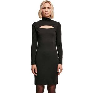 Urban Classics Dames stretch jersey colkraag jurk, zwart.
