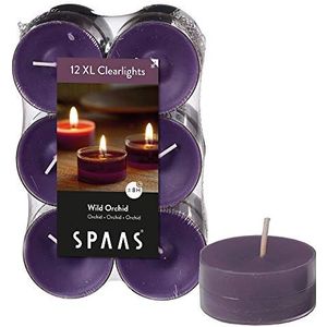 Spaas 12 Maxi Scented Tealights in transparante transparante beker, 8 uur, Wild Orchid