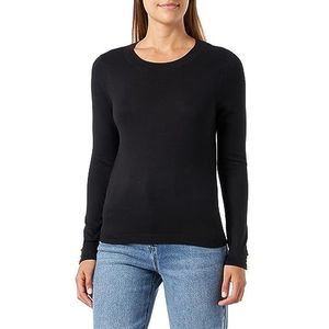 VERO MODA Vmsilky Ls O-Neck Trui Boo Sweater Dames, Zwart/details: gouden knopen