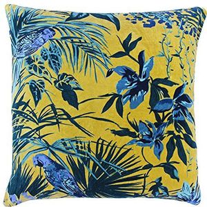 Riva Paoletti kussensloop, vierkant, 55 x 55 cm, blauwgroen en geel, jungle-palmprint, kunstfluweel, machinewasbaar, 100% katoen, 55 x 55 cm