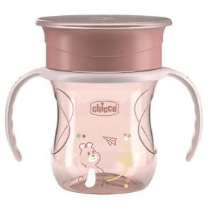 Chicco Perfect Cup Premier Glas voor Kinderen 200 ml, 1 Flessenbeker 12+ Maanden om te leren drinken, met 360° siliconen membraan en afneembare handgrepen, BPA-vrij, roze