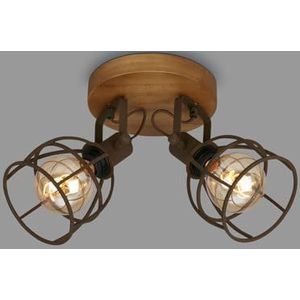 Briloner - Retro plafondlamp met roosterscherm, plafondlamp vintage 2 licht, fitting E27 max. 25 watt, lampenkap instelbaar, rustieke plafondspot van staal, bruin