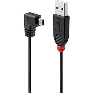 LINDY 31971 USB 2.0 kabel type A naar mini-B, rechte hoek 90 graden, zwart, 1 m