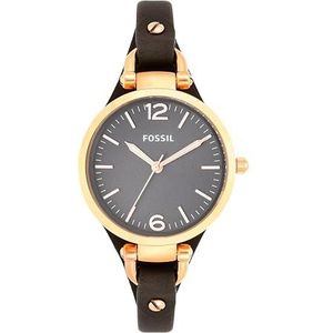 Fossil Dameshorloge, Georgia, kwartshorloge, 32 mm roestvrijstalen behuizing met echt leren armband, Es2830, grijs.