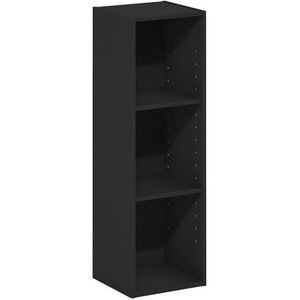 Furinno Fulda Ruimtebesparende boekenkast met 3 niveaus, 25 cm breed, zwart hout
