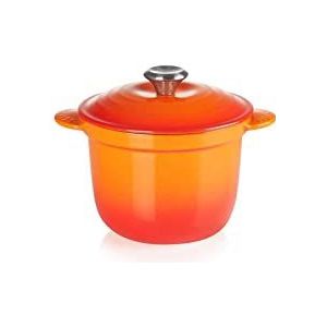 Le Creuset Geëmailleerde gietijzeren braadpan met deksel en binnenkant van aardewerk, 18 cm, 2 liter, vulkanisch, 41110180900460