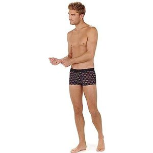 Hom Boxer Court Flashy sous-vêtements Hispter Homme, Imprimé Logo Hom Coloré Sur Fond Noir, M