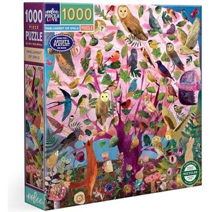 eeBoo Parliament of Owls gerecycled karton kleurrijke puzzel 1000 stukjes - afmetingen 58,5 cm kant, PZTOWL