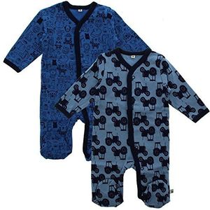 Pippi Slaappak van 2 stuks, bedrukt, lange mouwen met voeten, blauw (blauw 725), 74 uniseks baby's, Blauw