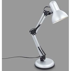 Briloner - Draaibare bureaulamp, tafellamp met draadschakelaar, tafellamp retro E14-fitting, 546x224 mm (DxH), zilver