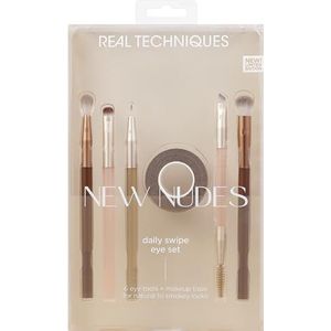 Real Techniques New Nudes Daily Swipe Eye 7-delige make-upkwastenset voor oogschaduw, liners en brows, make-uptape, voor een natuurlijke of rokerige look, synthetische brassen, dierproefvrij