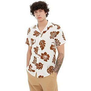 Trendyol Apaas Colle Herenshirt met korte mouwen, regular fit potloodplooien, Beige