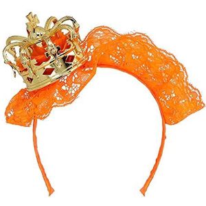 Boland 61829 - Kingin haarband oranje goud unisex kroon met kant tiara nederland fan artikel voetbal EM Wereldbeker carnaval themafeest