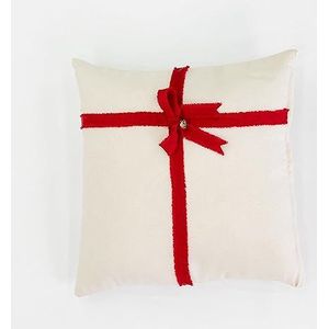 Declea Decoratief kussen met strik voor bank of bed, handgemaakt, kerstkussensloop, geschenkpakket, 60 x 60 cm