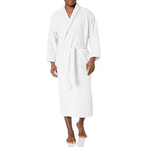 Superior Badjas van 100% katoen met badstof en sjaalkraag, oversized voor hotel en spa voor dames en heren, L (wit), Wit.