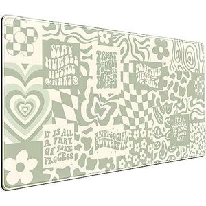 DCJJM Boheemse esthetische bureaumat, beige, retro, hippie, boho, XXL, grote gaming-muismat, saliegroen, muismat voor dames, gamer, meisjes, werk, computer, mat