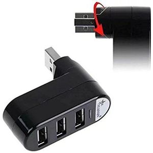 Hipipooo 90°/180° draaibare mini adapter 3 x USB 2.0 poort externe splitter verlengadapter voor pc laptop zwart