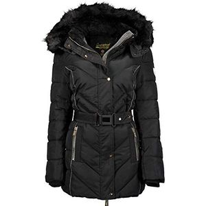 Geographical Norway Becky Lady Warme damesparka – dikke mantel met capuchon en imitatiebont – winddichte jas – donsjack met lange voering voor dames, modieus en elegant, zwart.