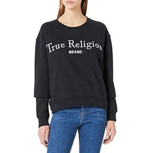 True Religion Boxy Crew Sweatshirt voor dames, zwart.