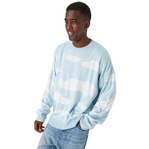 Trendyol Sweatshirt heren ronde hals landschap print blauw XL, Blauw