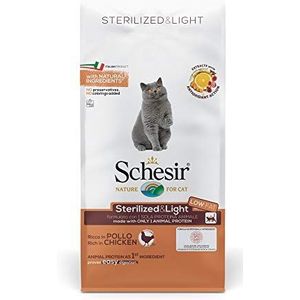 Schesir, Droogvoer voor volwassen katten gesteriliseerd of overgewicht, lichte lijn met kipsmaak, droogvoer - 10 kg zakformaat
