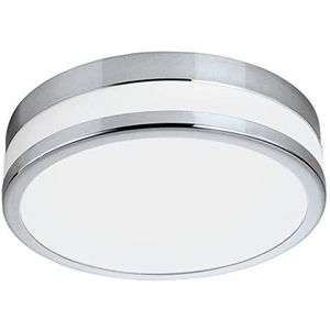 EGLO Palermo Led-badkamerplafondlamp, 1 lichtpunt, plafondlamp, materiaal: staal, glas: gesatineerd en wit gelakt, kleur: chroom, diameter: 22,5 cm. IP44