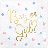 PartyDeco Papieren servetten met opschrift ""Boy or Girl"", voor Gender Reveal Party, 20 stuks