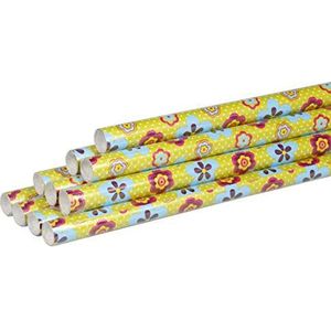 Clairefontaine 211404AMZC Cadeaupapier, 10 rollen cadeaupapier, 60 g, afmetingen: 2 x 0,70 m, motief: bloemen, blauw, groene achtergrond, cadeauverpakking, cadeaupapierrol