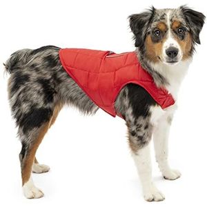 Kurgo Loft hondenjas, compatibel met tuigje, ideale jas voor de winter, waterdicht, reflecterend, licht, rood/grijs, maat XS