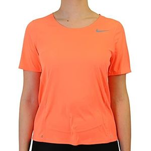 Nike W NK City Sleek Top SS Damestop, Heldere mango/reflecterend zilver