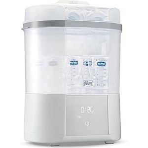 Chicco 2-in-1 sterilisator, natuurlijke stoomsterilisator, verstelbaar, voor flessen, met 2 configuraties, snel en eenvoudig te bedienen, tot 6 flessen van 330 ml, wit