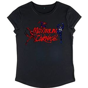 Marvel Spider-Man Classic T-Shirt met rolluis voor dames, Maximum Carnage Title Screen, Zwart, XL, zwart.
