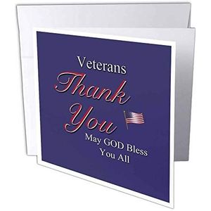 3dRose gc_36111_1 Wenskaart Thank You Veterans May God Bless You All Text Art met Amerikaanse vlag, 15 x 15 cm, 6 stuks